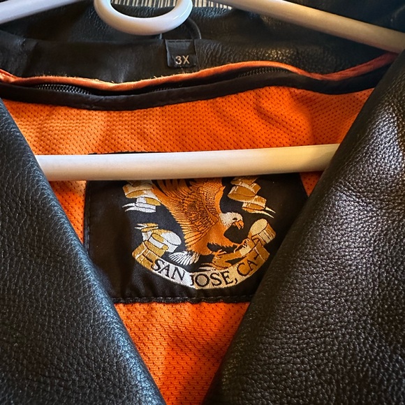 Black Leather Jacket with Orange Lining - Picture 1 of 4